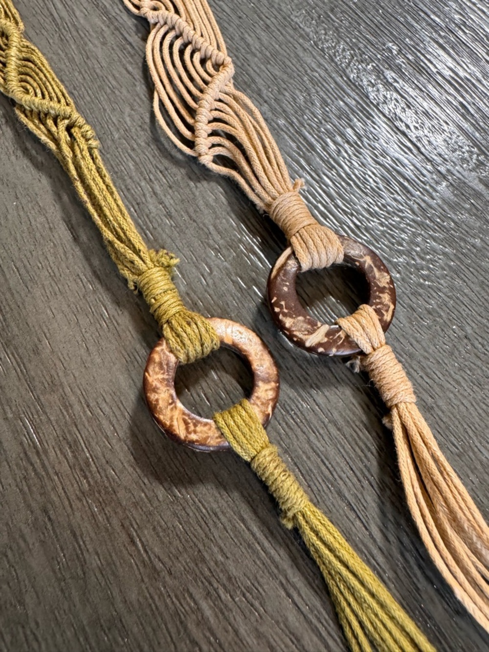 Set Of 2 Belts Tan Green Woven Boho Braided Belts - Picture 4 of 6